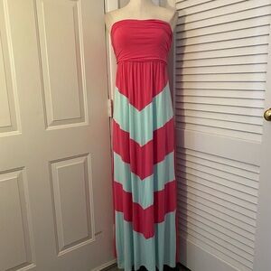 Design History Strapless Pink and Blue Chevron Dress- Size Large